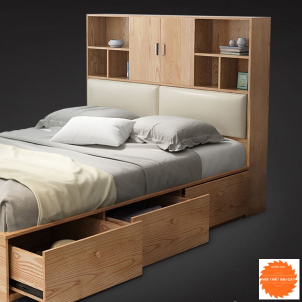 Giường ngủ kèm kệ để đồ đầu giường G047