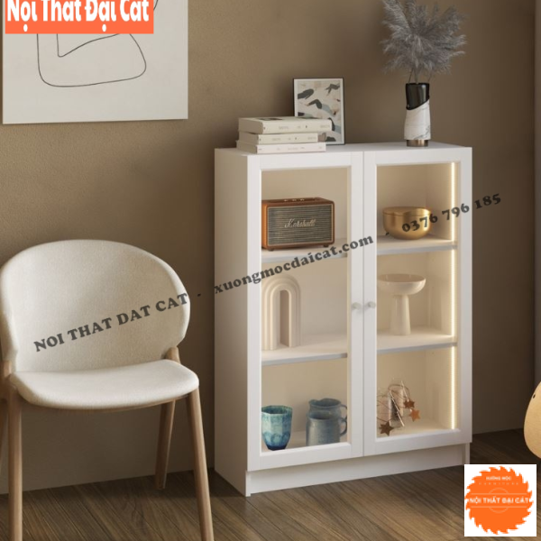 Tủ lưu trữ trang trí gỗ lộng kính TĐ057