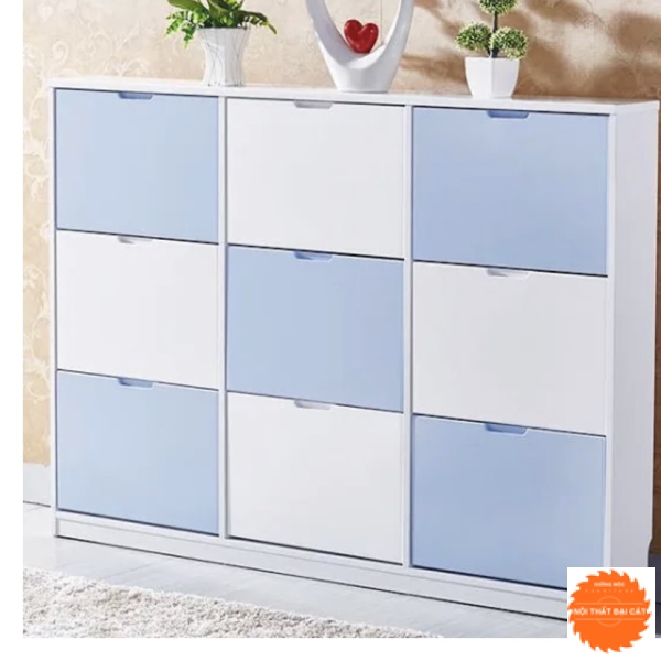 Tủ giày thiết kế xen kẽ trắng xanh TG103