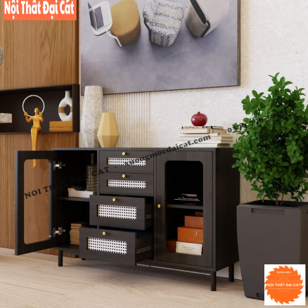 Tủ gỗ mây đựng đồ thiết kế đẹp TGM012