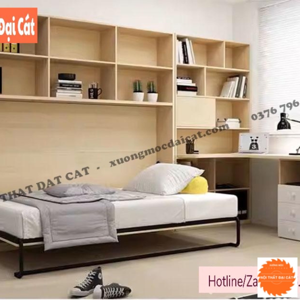 Giường gấp tích hợp bàn làm việc kệ sách GG021