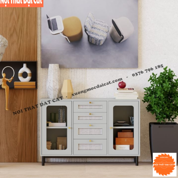 Tủ gỗ mây đựng đồ thiết kế đẹp TGM012