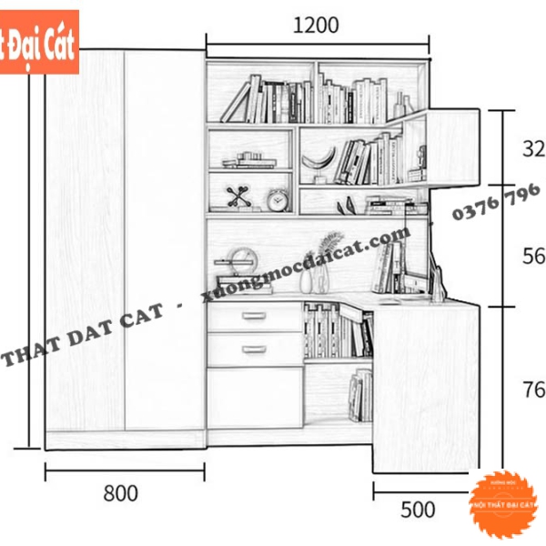 Tủ áo quần kèm bạn học kệ sách TA157