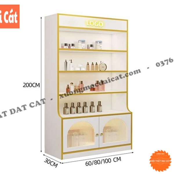 Tủ decor nail thiết kế gợn sóng vàng sang trọng TN022