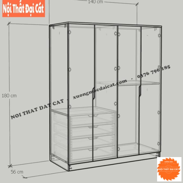 Tủ quần áo gia đình 4 cánh TA433