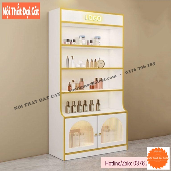 Tủ decor nail thiết kế gợn sóng vàng sang trọng TN022