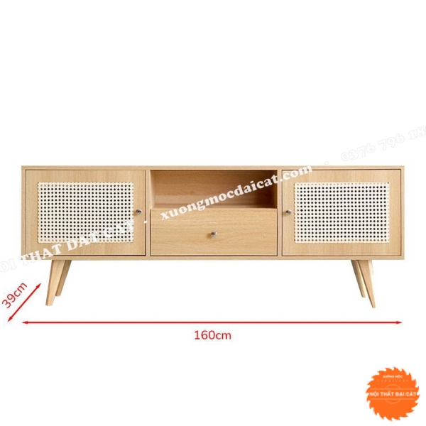 Kệ tivi gỗ kết hợp mây KTV353