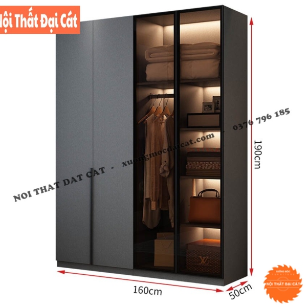 Tủ quần áo tone xám gỗ kết hợp kính TA183