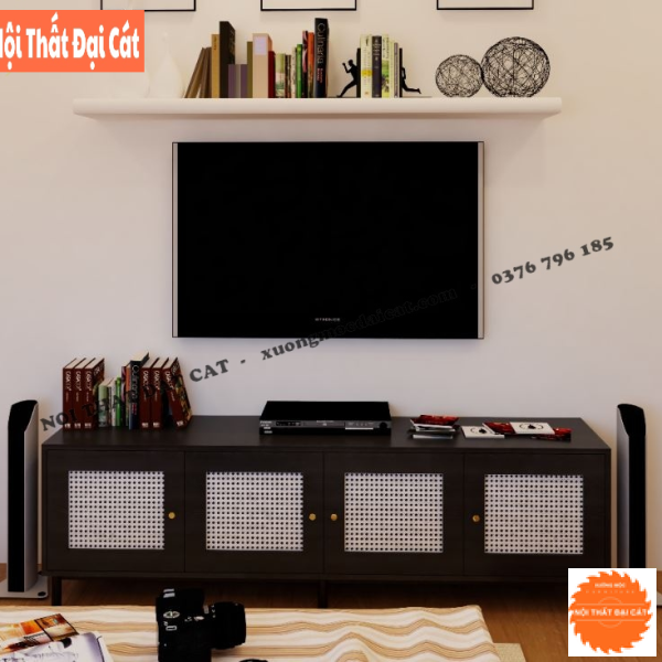 Kệ tivi gỗ mây 4 hộc mở KTV375