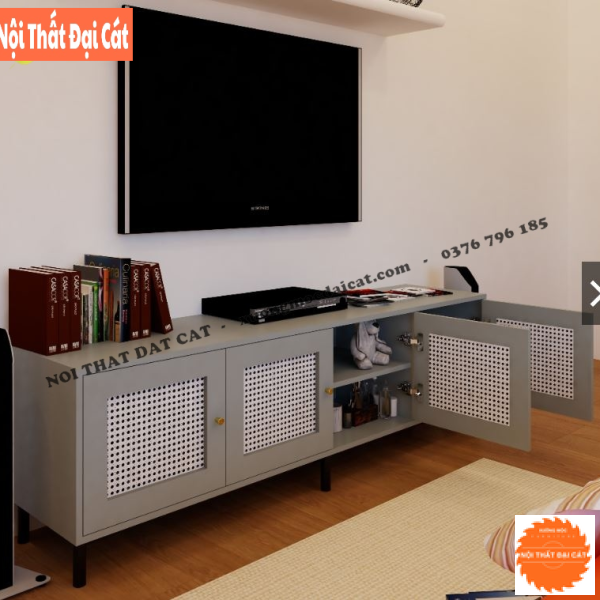 Kệ tivi gỗ mây 4 hộc mở KTV375