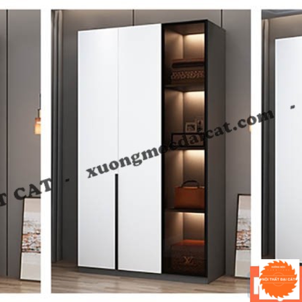 Tủ quần áo tone xám gỗ kết hợp kính TA183