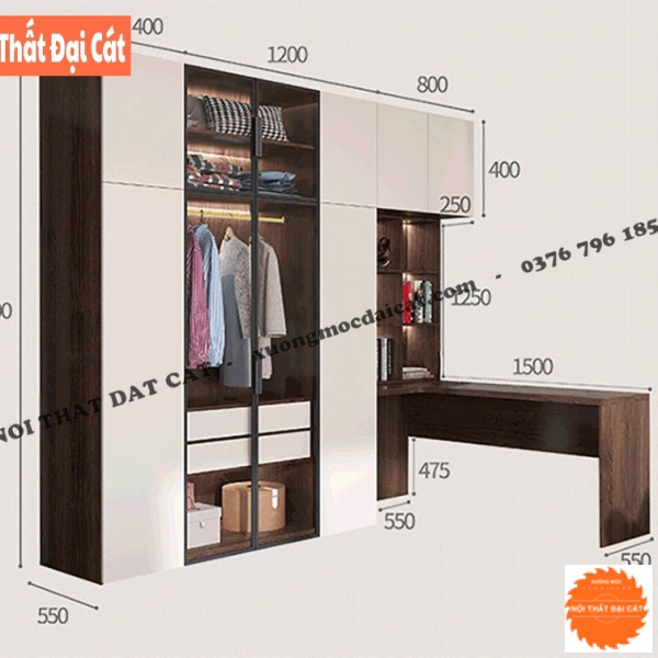 Tủ áo quần hiện đại kèm bàn làm việc TA185