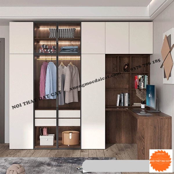 Tủ áo quần hiện đại kèm bàn làm việc TA185