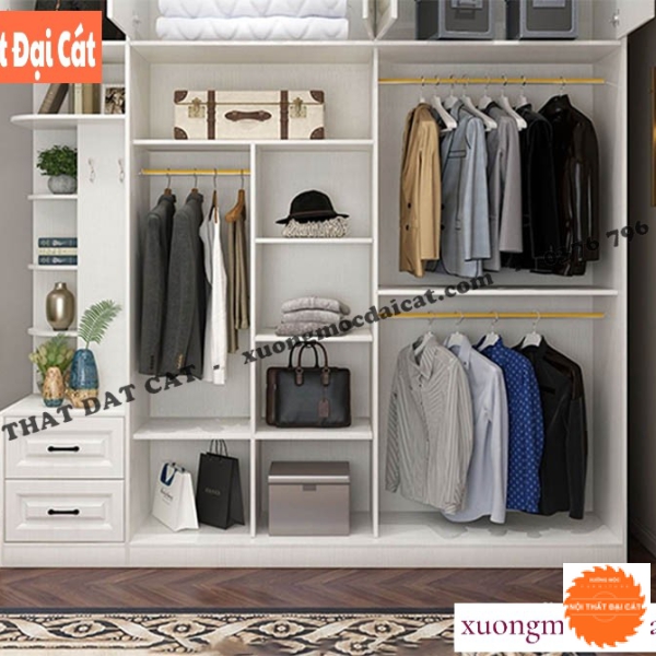 Tủ áo quần cửa lùa tone trắng cổ điển TA187