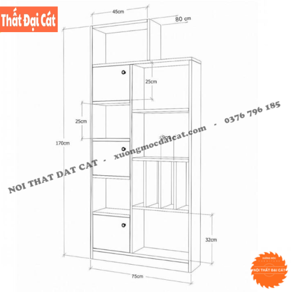 Tủ sách bằng gỗ trưng bày phòng khách KS240