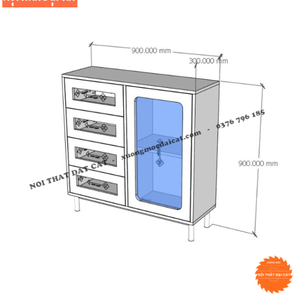 Tủ gỗ mây trưng bày, trang trí kết hợp kính TGM015