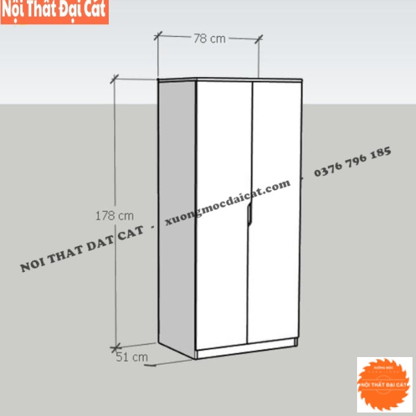 Tủ áo quần gỗ 2 cánh khoét tay nắm TA436