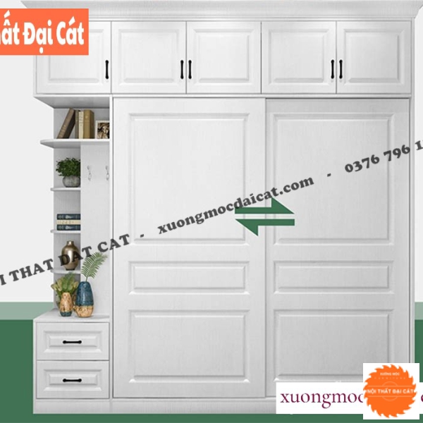 Tủ áo quần cửa lùa tone trắng cổ điển TA187