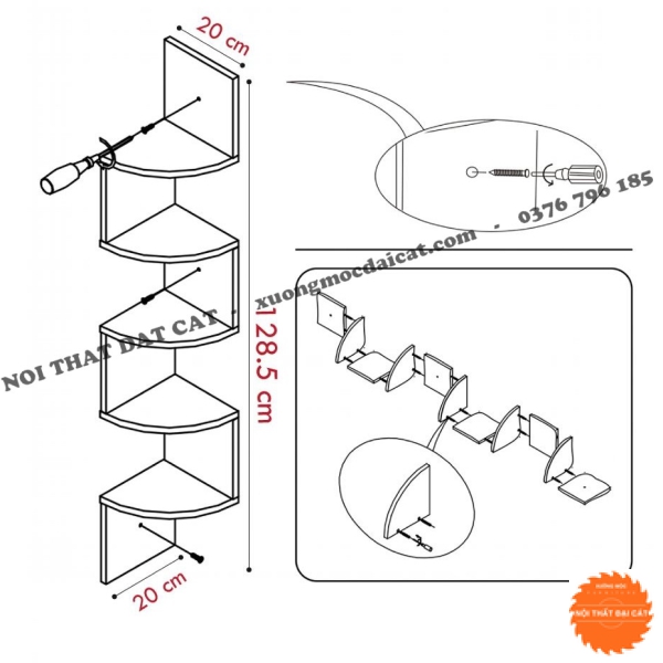 Kệ trang trí góc gỗ MDF KS148