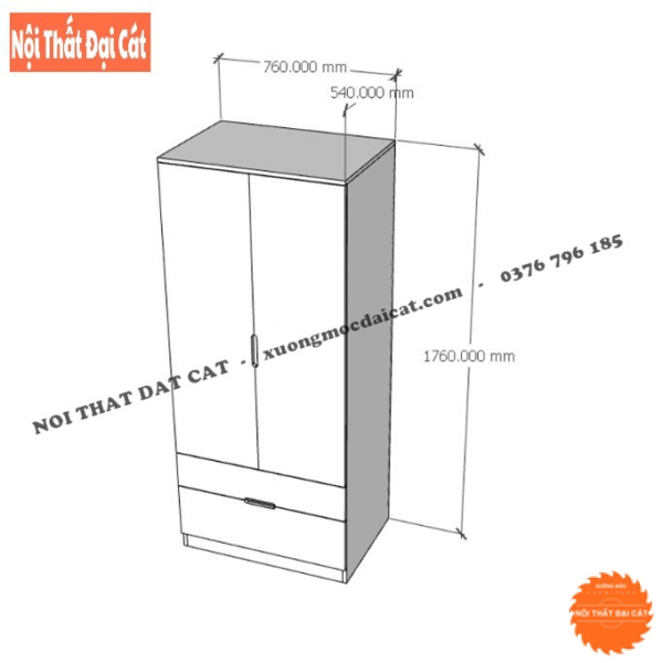 Tủ áo quần 2 cánh kèm 2 hộc kéo TA437