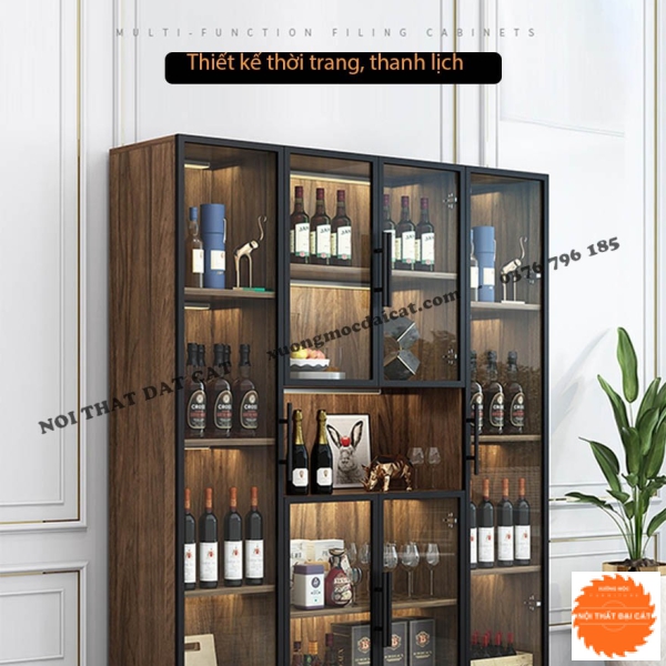 Tủ rượu gỗ kết hợp cánh kính TR053