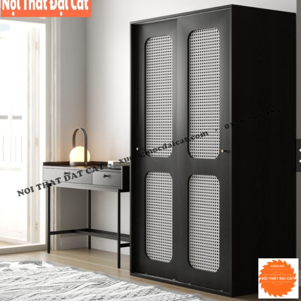 Tủ áo quần cánh trượt gỗ kết hợp mây TA438