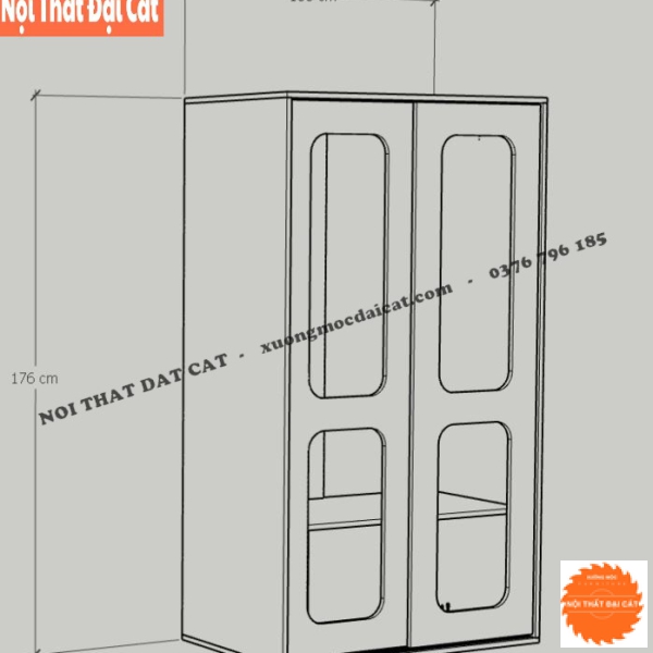 Tủ áo quần cánh trượt gỗ kết hợp mây TA438