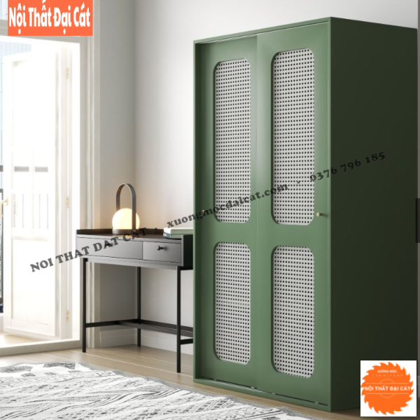 Tủ áo quần cánh trượt gỗ kết hợp mây TA438