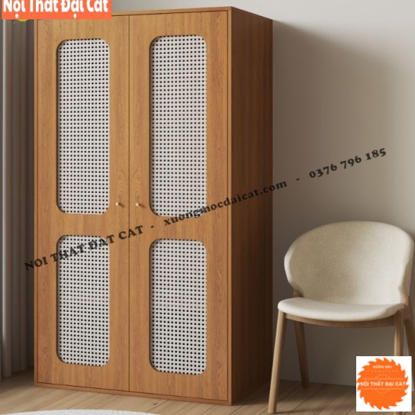 Tủ áo quần gỗ kết hợp mây cánh mở TA439