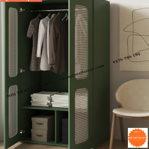 Tủ áo quần gỗ kết hợp mây cánh mở TA439