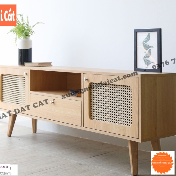 Tủ gỗ mây để tivi thiết kế đẹp TGM019