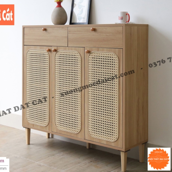 Tủ gỗ lộng mây trưng bày đồ vật TGM020