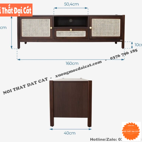 Kệ tivi thiết kế gỗ kết hợp mây KTV357