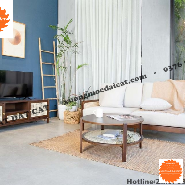 Kệ tivi thiết kế gỗ kết hợp mây KTV357