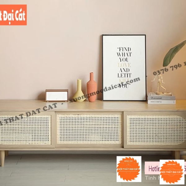 Kệ tivi gỗ mây thiết kế đẹp KTV427
