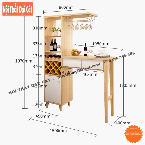 Tủ rượu gỗ kết hợp bàn TR057