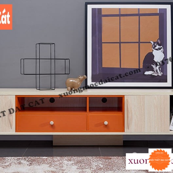 Kệ tivi màu gỗ kết hợp màu cam KTV392