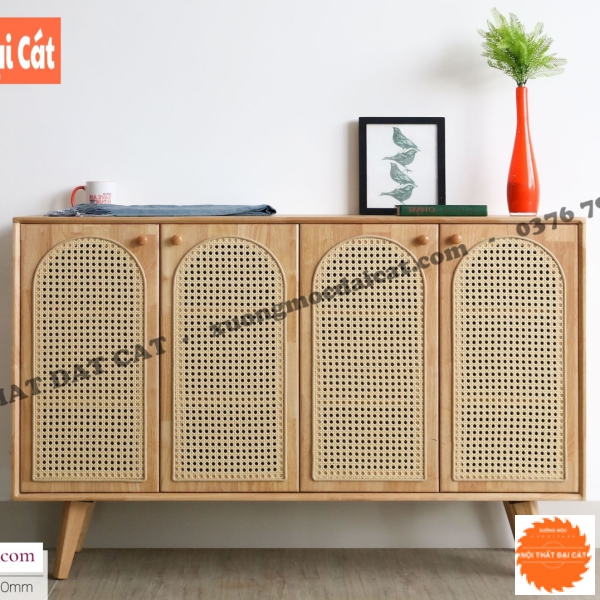 Tủ gỗ mây 4 cánh đựng đồ TGM022