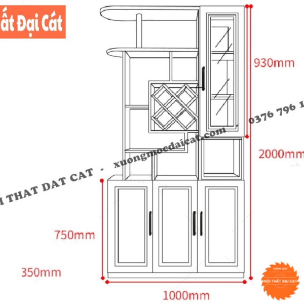 Tủ rượu kết hợp làm vách ngăn TR059