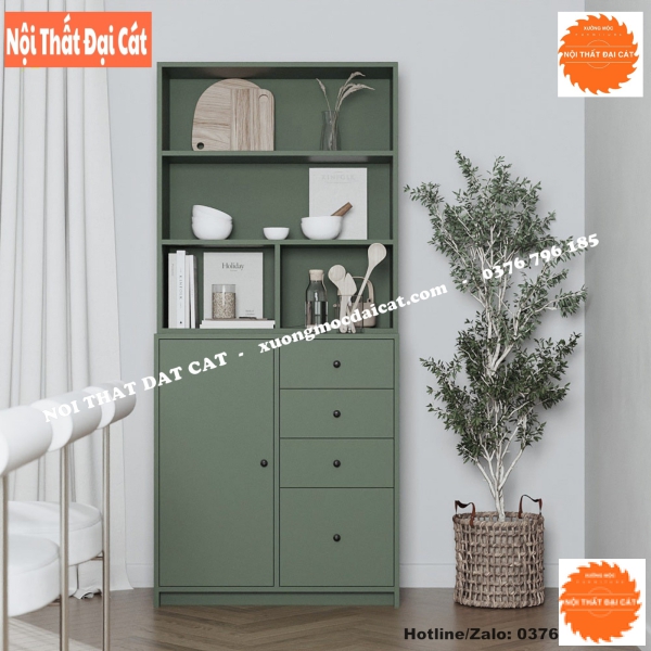 Kệ sách gỗ tone xanh lá đẹp KS198