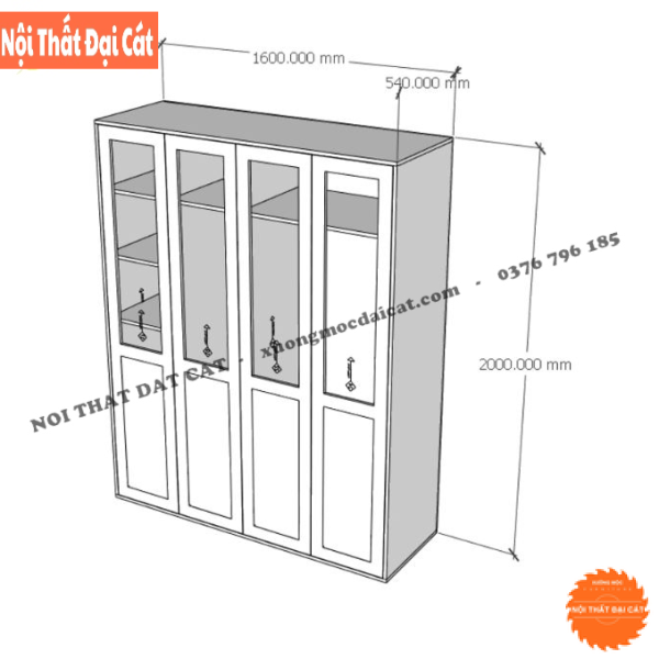 Tủ áo quần gỗ mây 4 cánh TA444