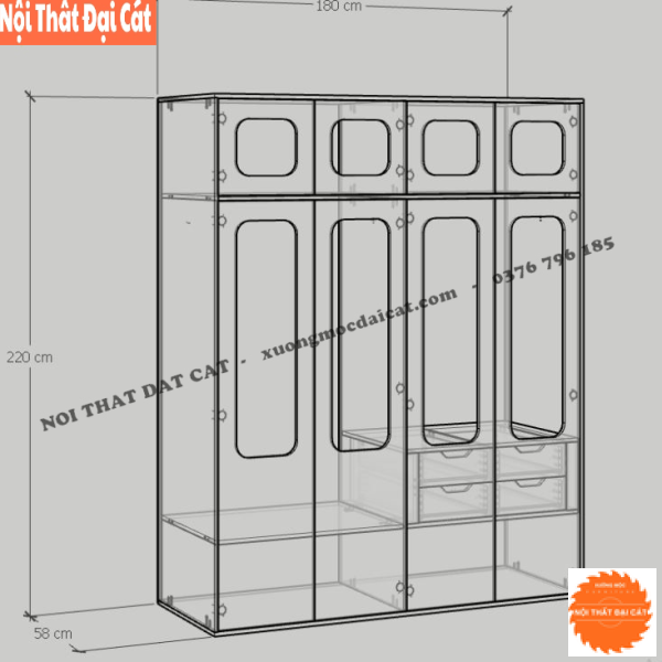 Tủ quần áo cho gia đình thiết kế lớn TA445