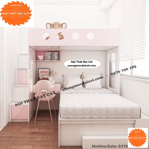 Giường tầng màu hồng cho bé GT097