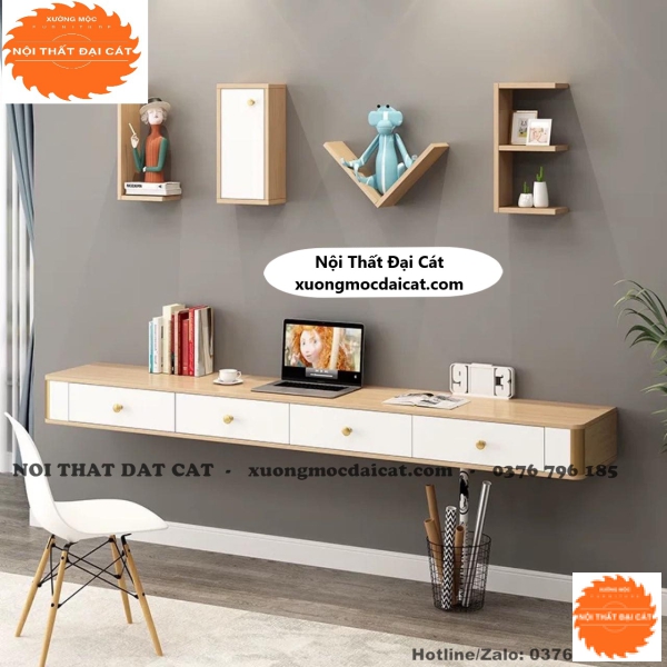 Bàn làm việc treo tường kèm kệ trang trí BLV102