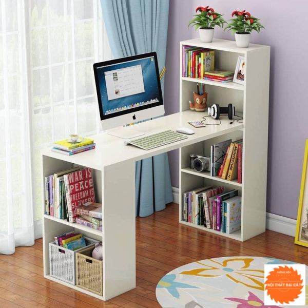 Bàn học kệ sách màu trắng BH004