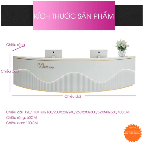 Quầy lễ tân cong thiết kế đẹp QLT056
