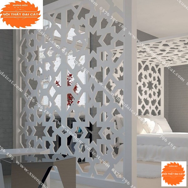 Vách ngăn gỗ CNC trang trí phòng ngủ VN069
