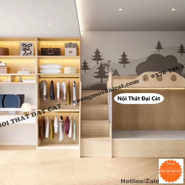 Giường tầng kết hợp bàn học - tủ áo quần GT099