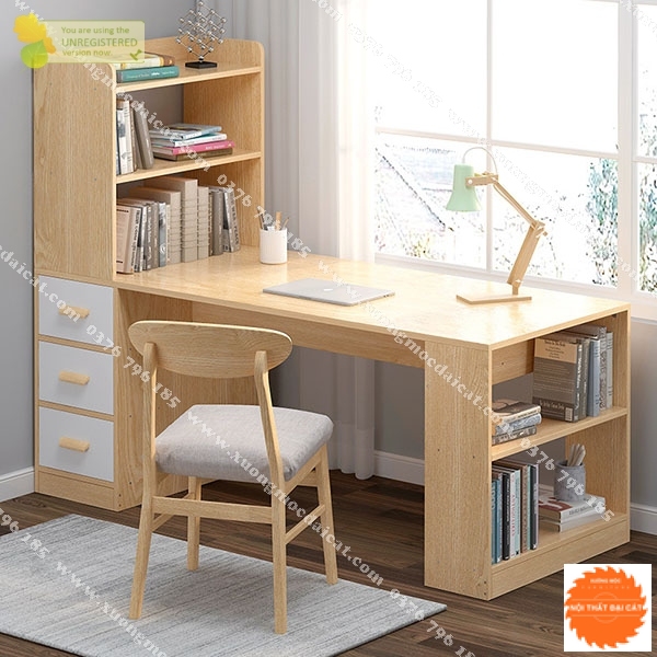 Bàn học gỗ kết hợp kệ để sách đẹp BH055