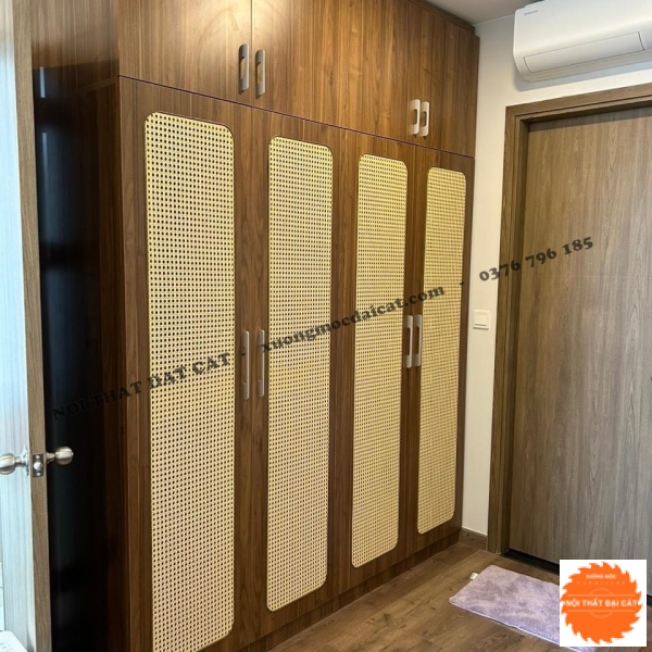 Tủ áo quần gỗ kết hợp mây TA468